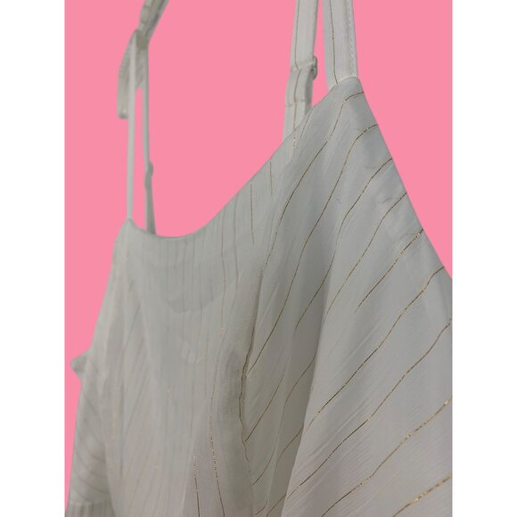 Torrid White Gold Chiffon Tiered Midi Dress Size 2X Adj Straps Smock NWT RA10137 - Picture 9 of 13